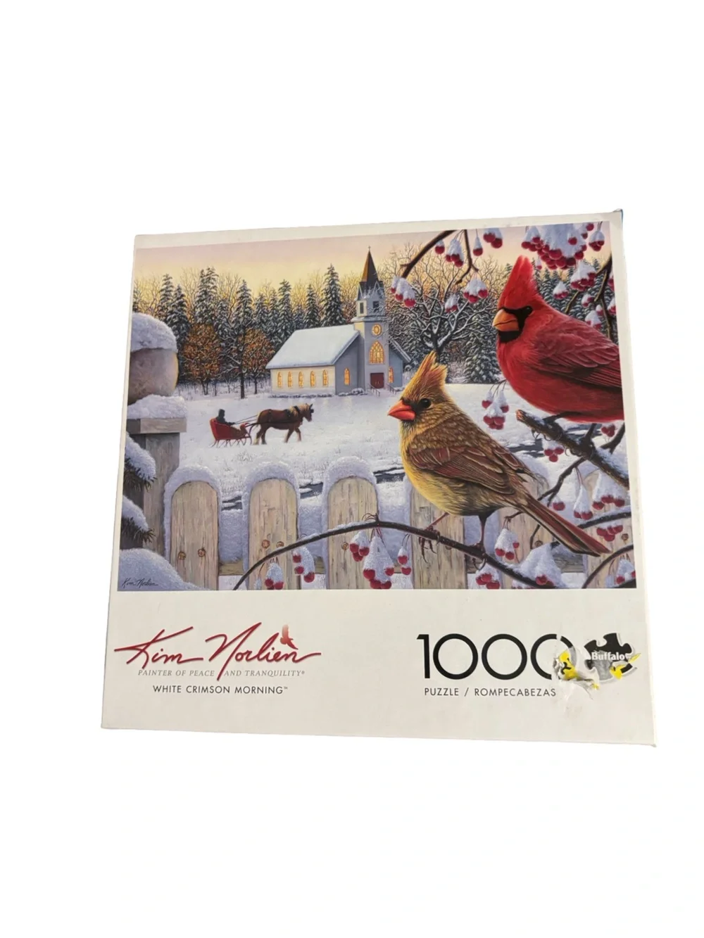 Kim Norlien Winter Cardinals White Crimson Morning  1000 Piece Puzzle